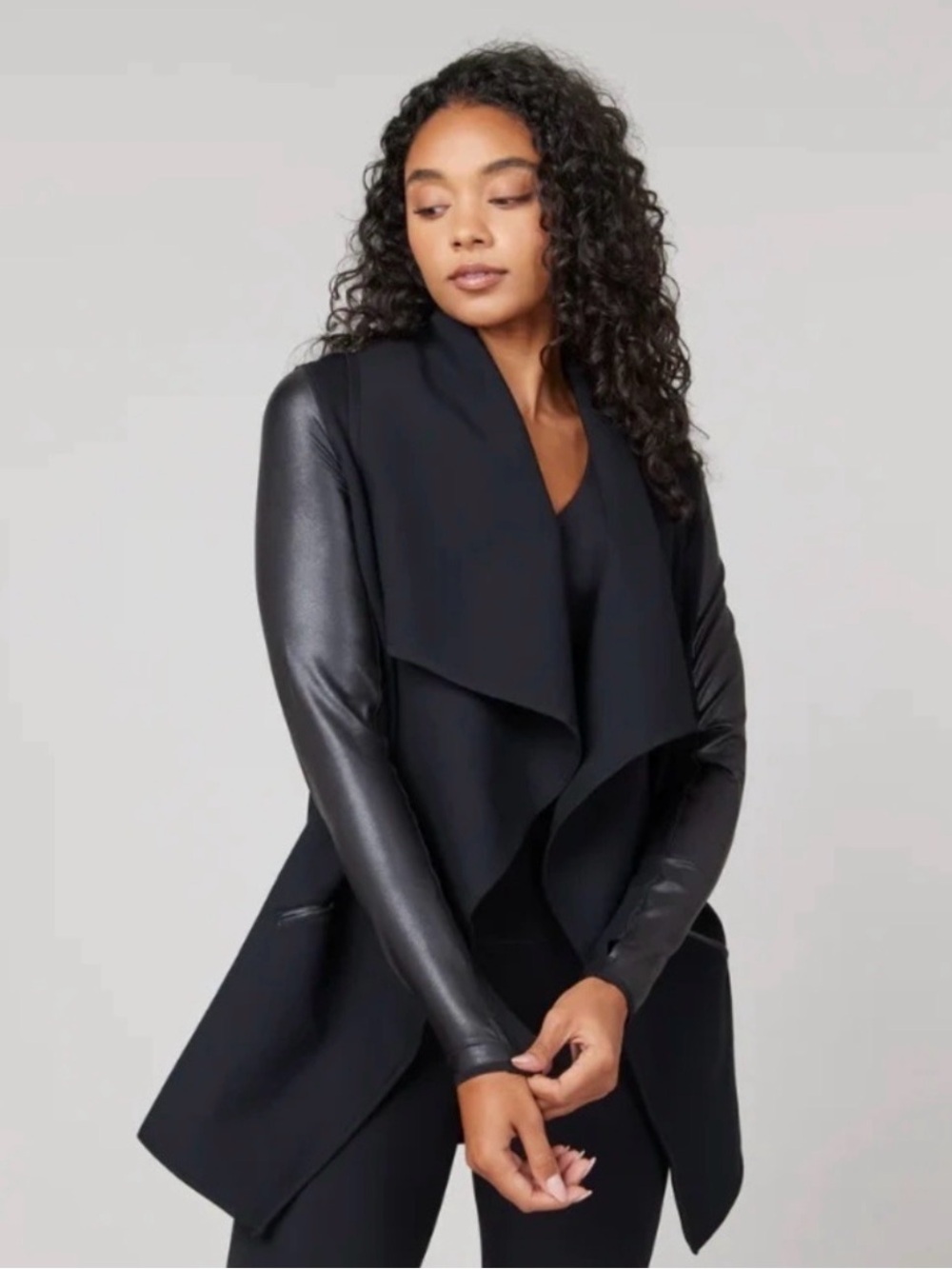 SPANX Black Drape Front Snap Button Jacket Women's Size XS